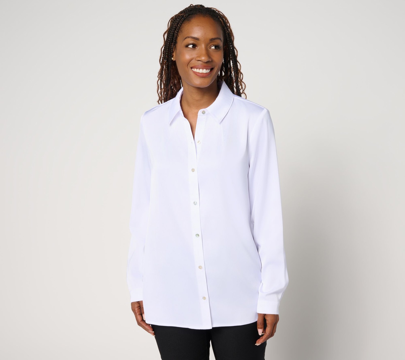 nicole by Nicole Miller Women’s Top Sz L Button Front Boyfriend White A693067