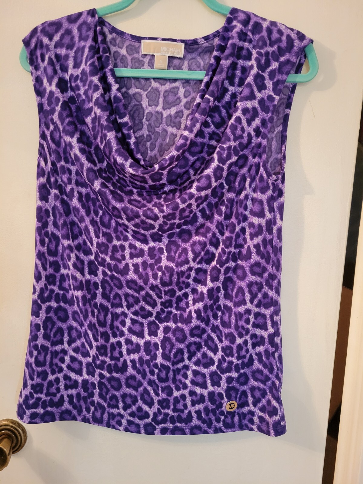 Michael Kors Sz. M Womens Purple Animal Print Sleeveless Top Career Stretch Logo