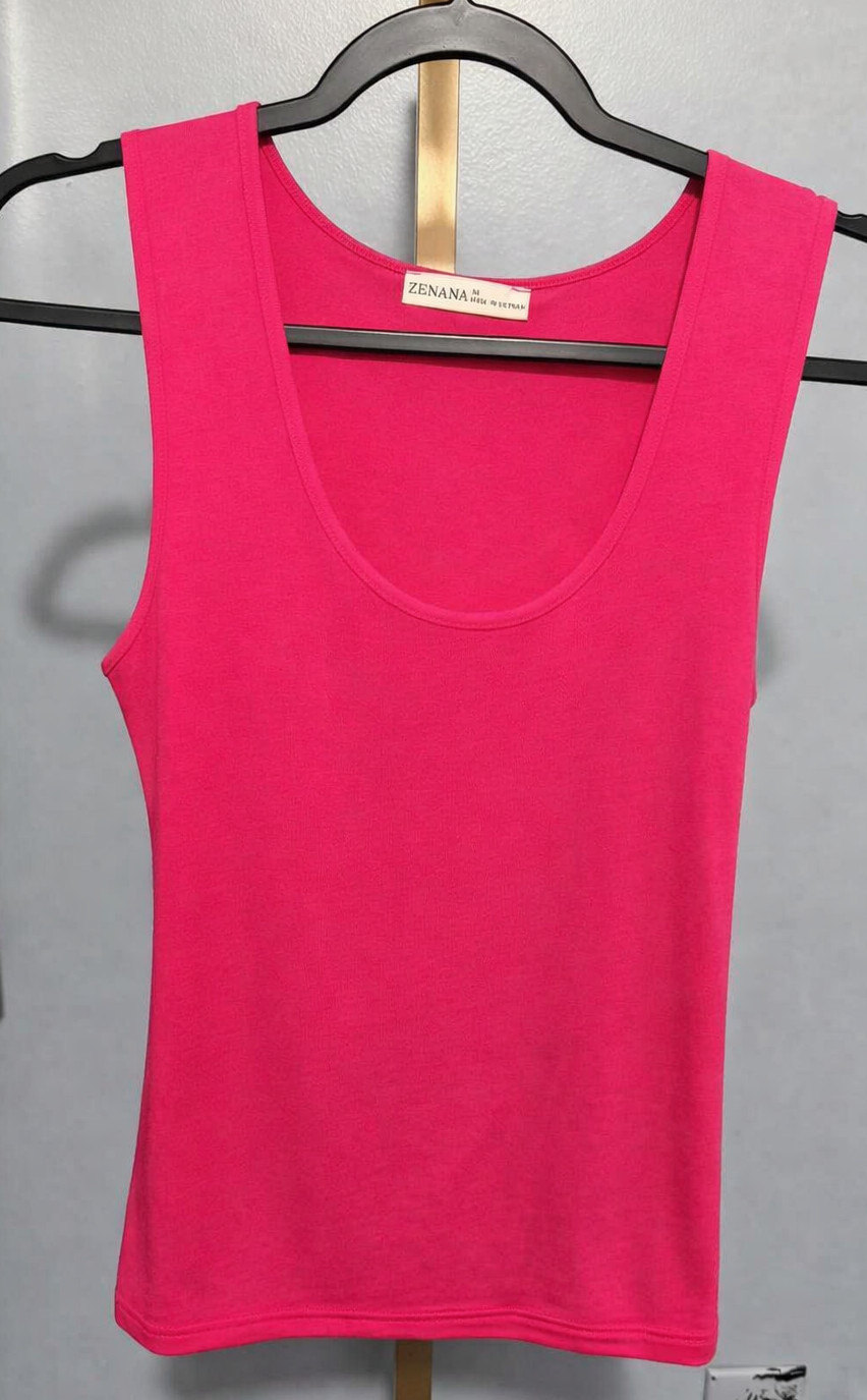 Zenana Hot Pink Full‑Length Tank Top – Size Medium, Rayon‑Spandex Blend