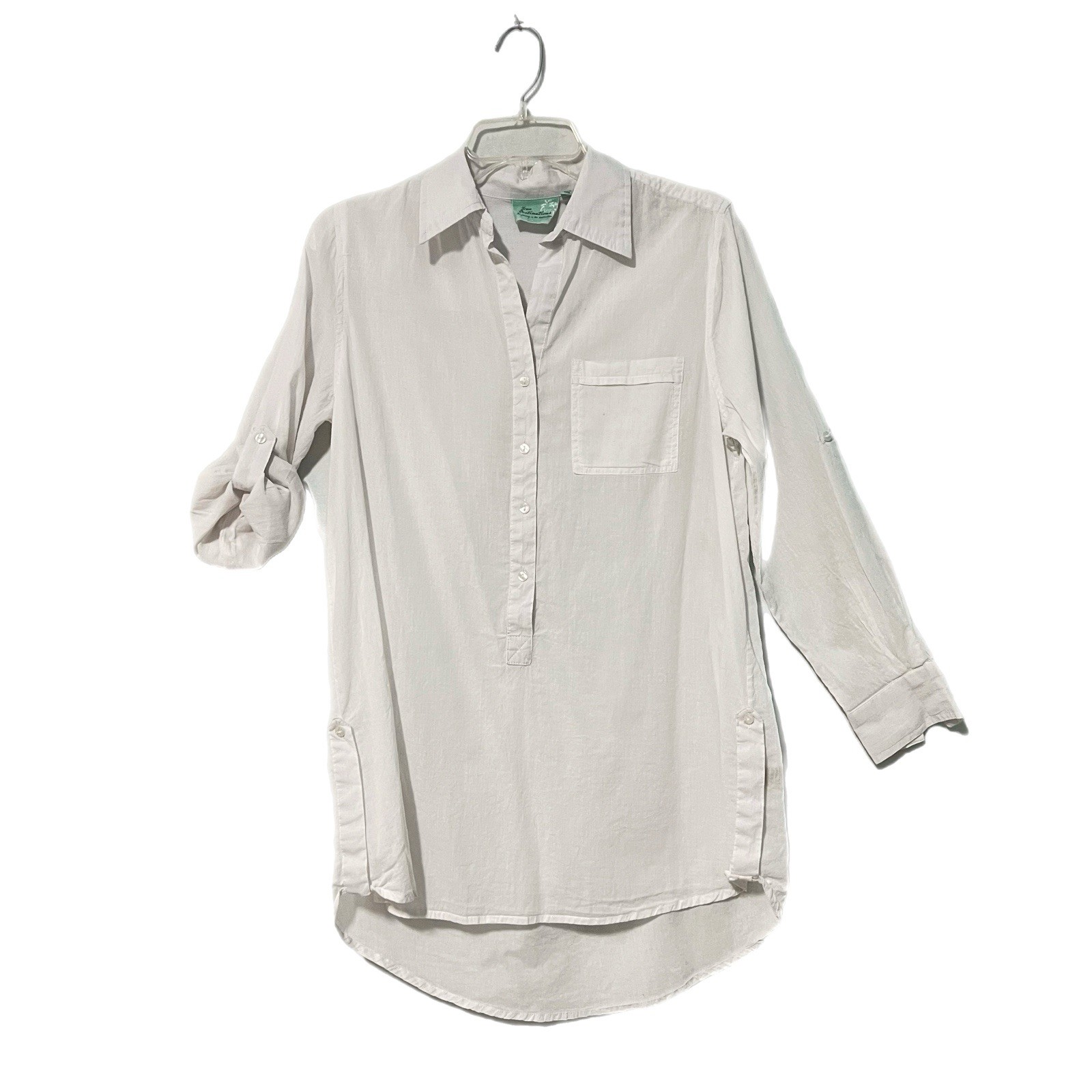 True Destinations Women’s White/ Roll-up Sleeves Swimsuit Cover-up XS Resort Top