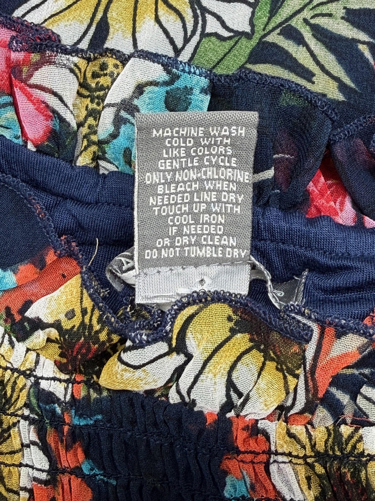 Kate & Mallory Top Women 1X Navy Floral Smocked Chiffon Tunic Boho Office Ruffle