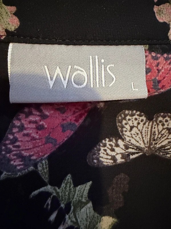 Wallis Black Floral Butterfly Sheer Blouse Top UK L Pink Romantic