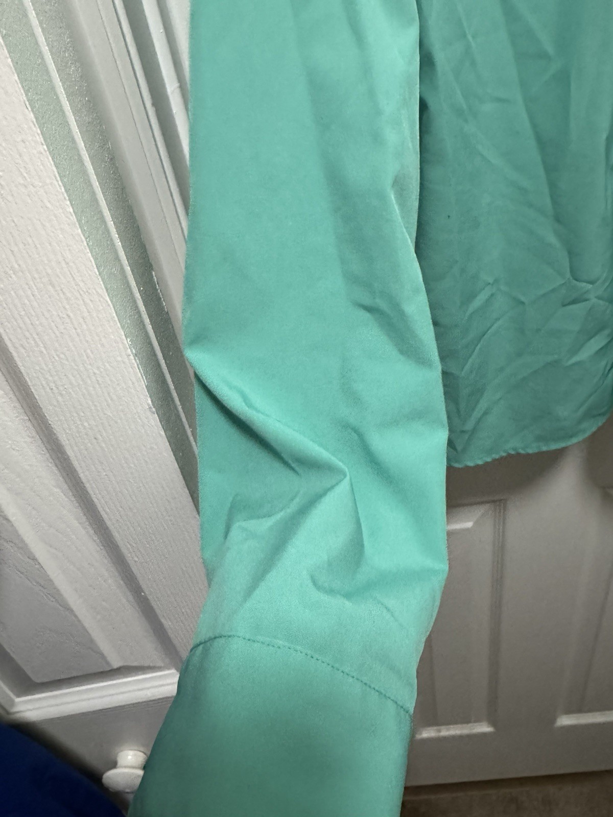 laura scott large button up long sleeve teal 95% polyester 5% spandex No Collar