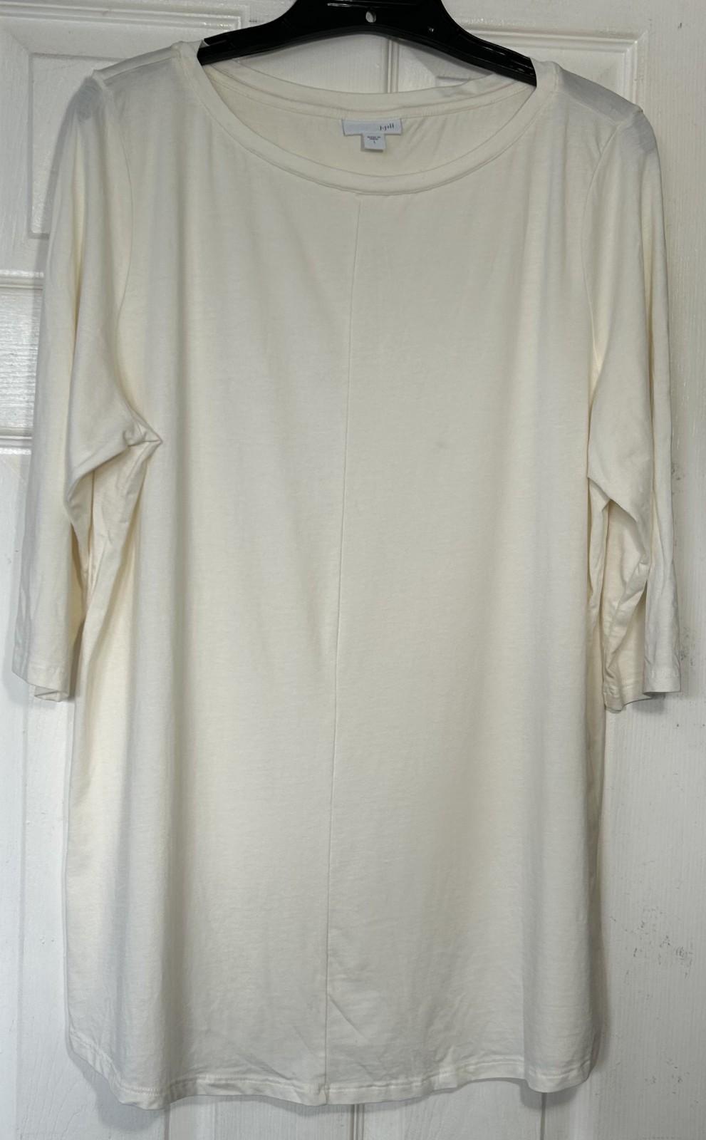 J.Jill women Large stretch cotton boat neck tunic top seamed front eggshell