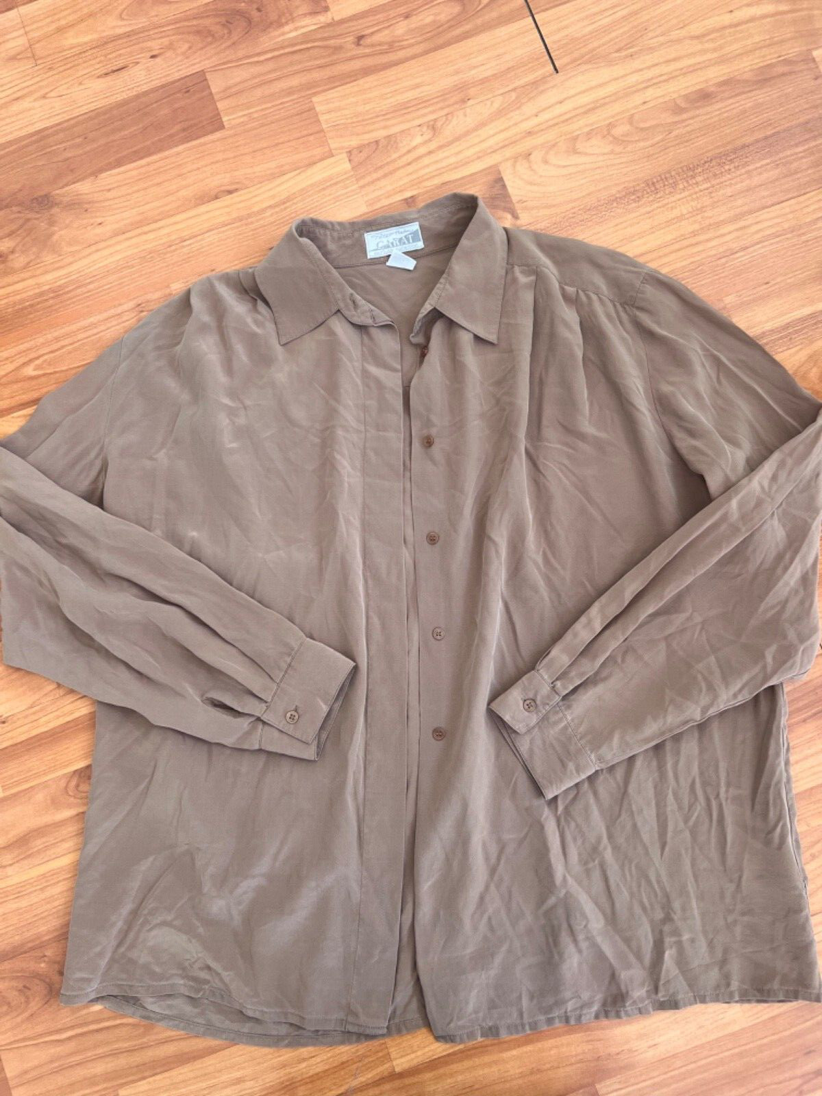 Peter Hahn Brown Silk Blouse Long Sleeve Shirt Button size D46 UK20 XL