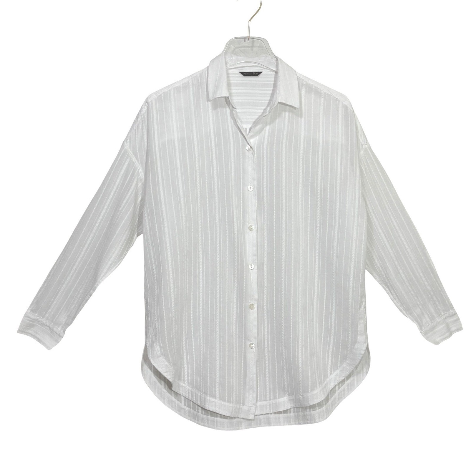Massimo Dutti – Size M – White Textured Button Front Oversized Blouse