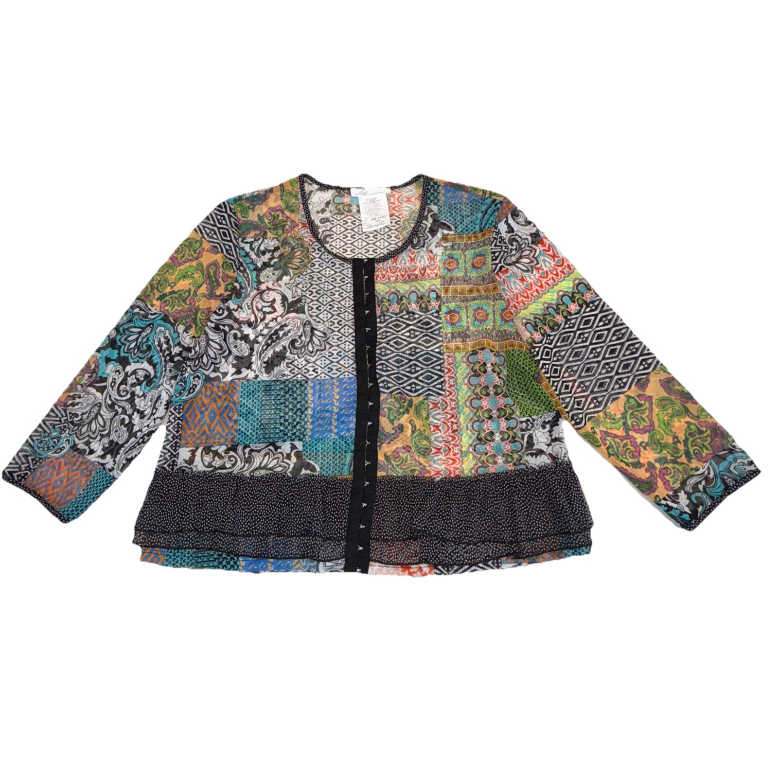 Zoe Top Women’s Medium Cropped Sheer Ruffle Mesh Cardigan Jacket Artsy Boho