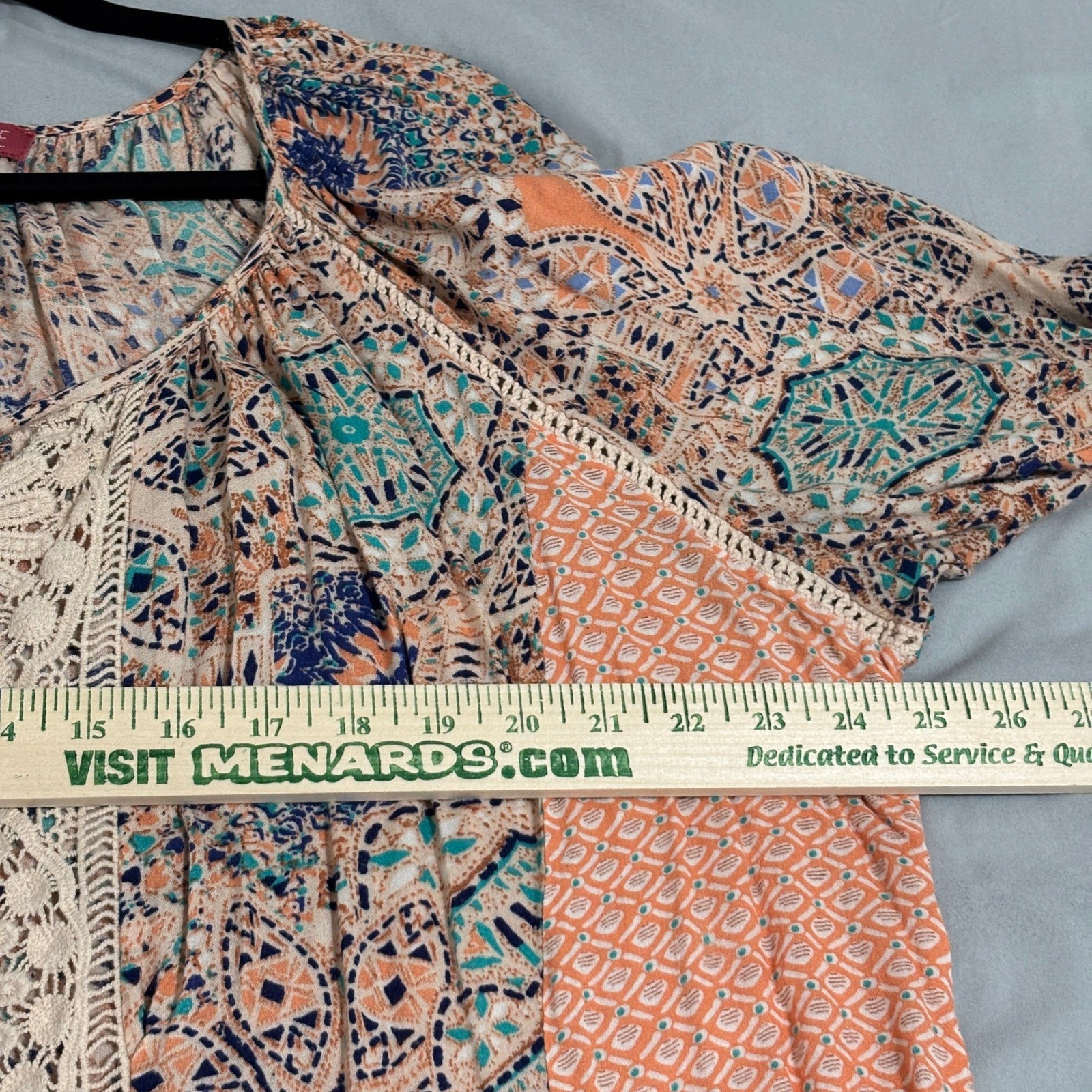 Rose & Thyme Boho Paisley Crochet Lace Tunic Top Sz 3X Coral Navy Rayon