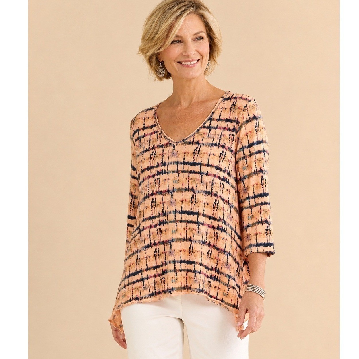 CMC Color Me Cotton Womens Tie Dye Tunic Top M Boho High Low Lagenlook