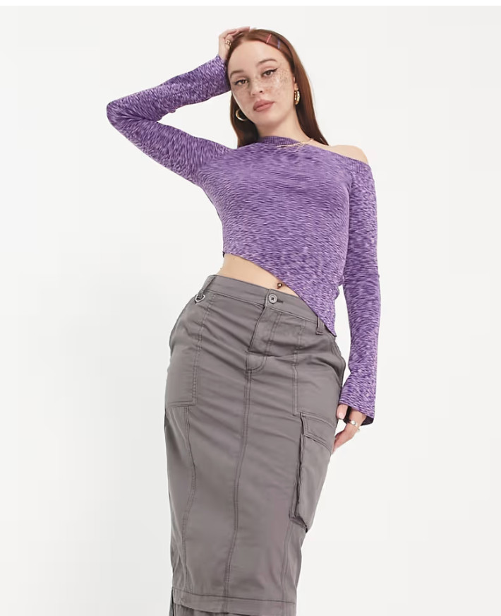COLLUSION knitted asymmetric one off the shoulder top purple space dye size 10