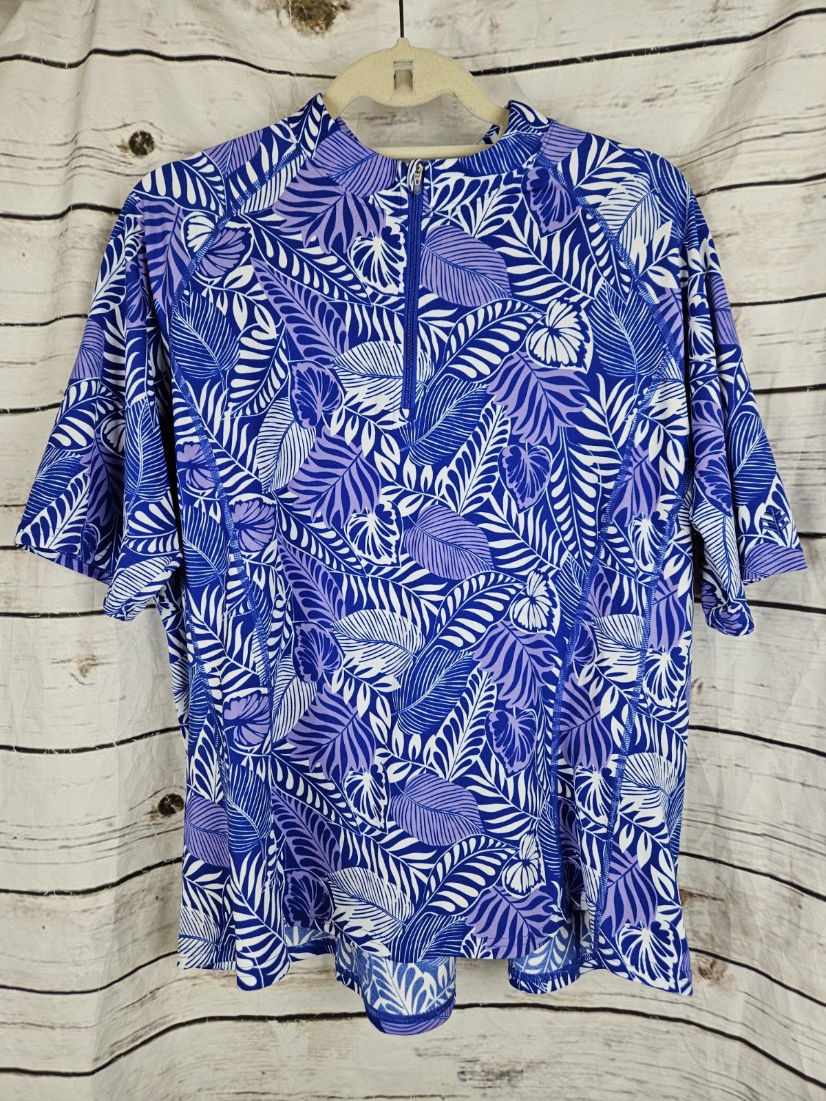 Coolibar Blue Floral Swim Shirt Rash Guard 2XL UPF 50+ Short Sleeves Womens