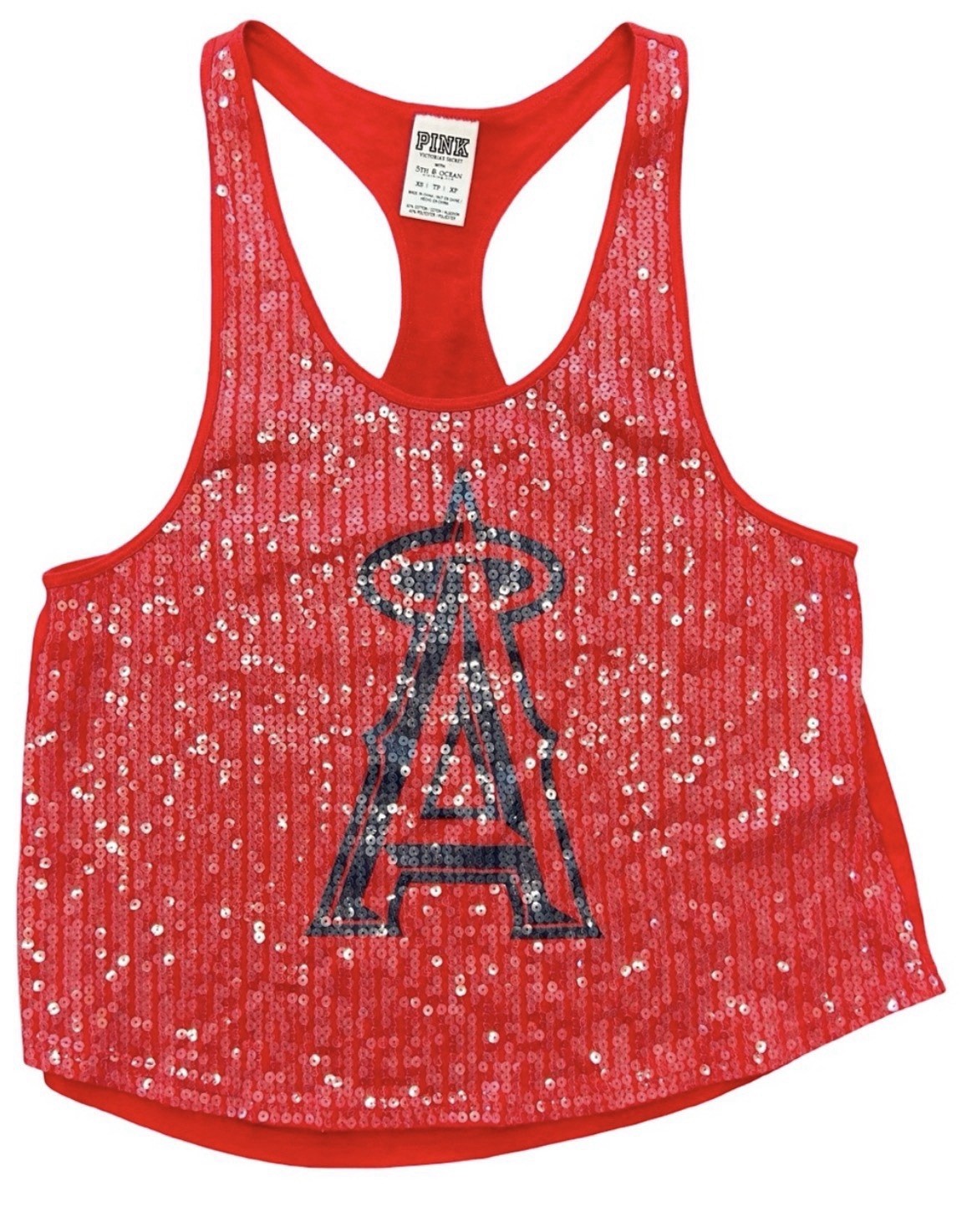 Victoria’s Secret PINK Anaheim Angels Sequin bling tank Red Racerback Y2K MLB XS