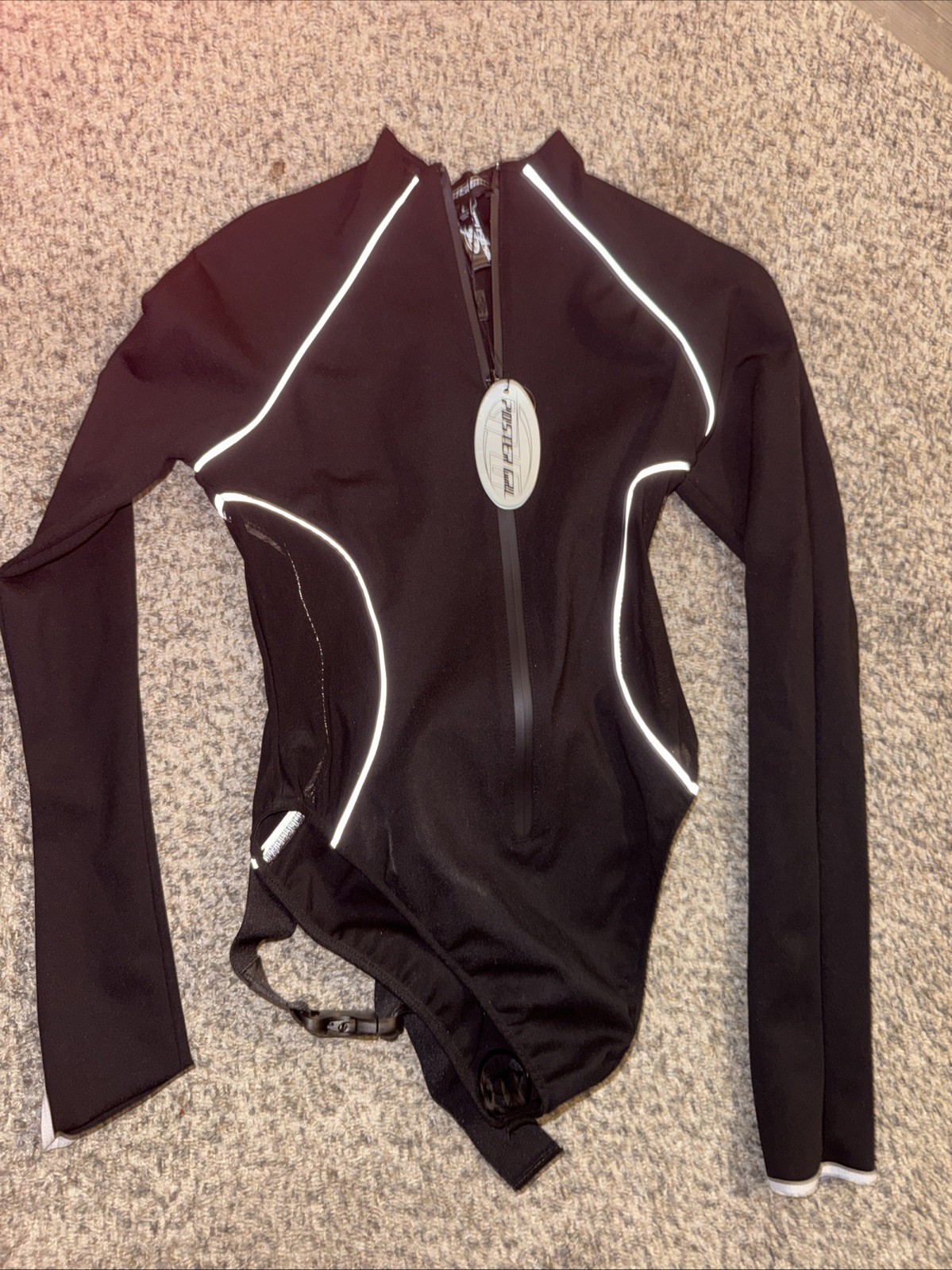 Poster Girl Bodysuit Mock Neck Long Sleeve Zip Front Black Size L Goth Rocker
