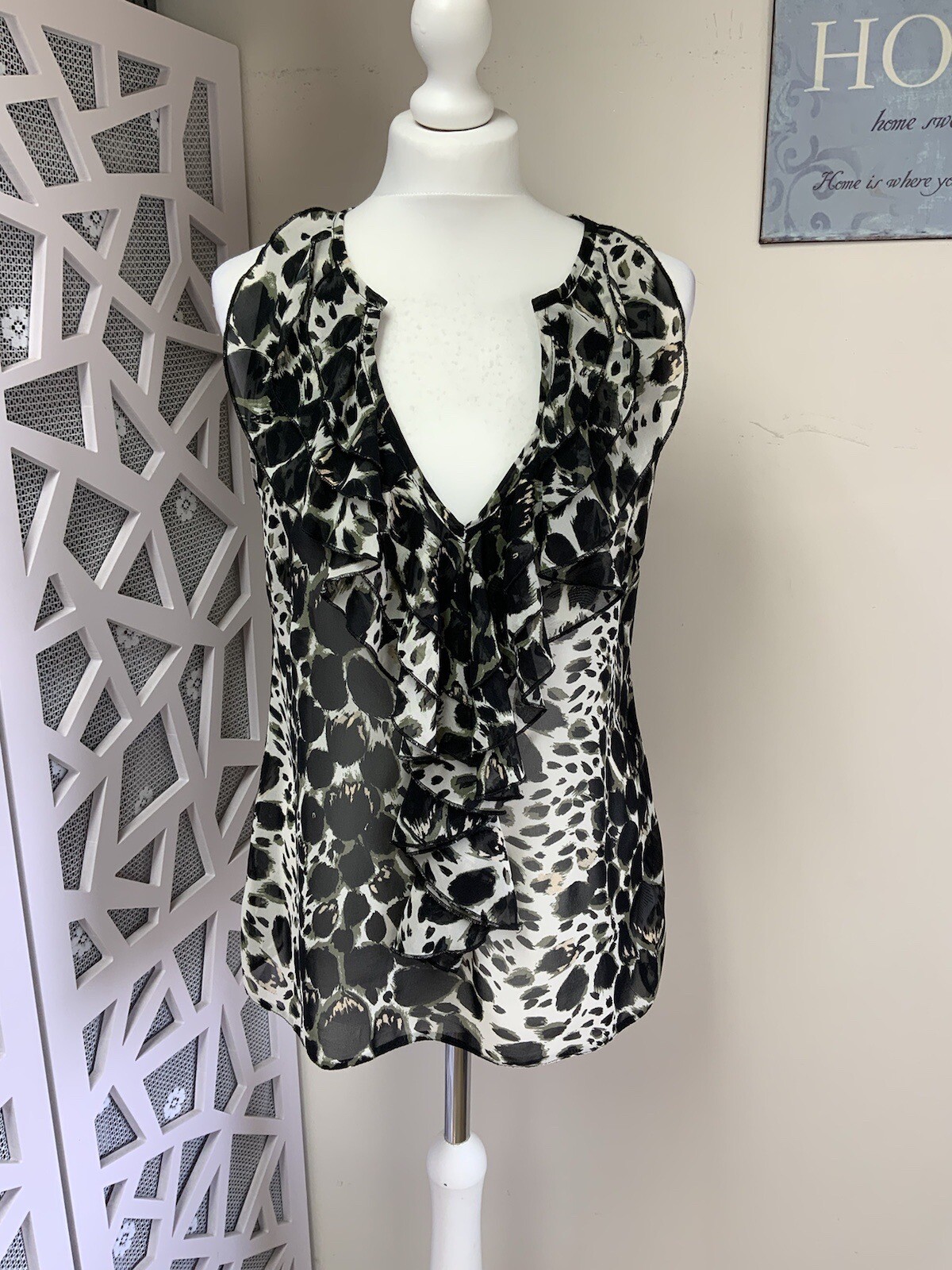 Wallis Ladies Top Size S Blouse Leopard Pattern Sheer Chiffon