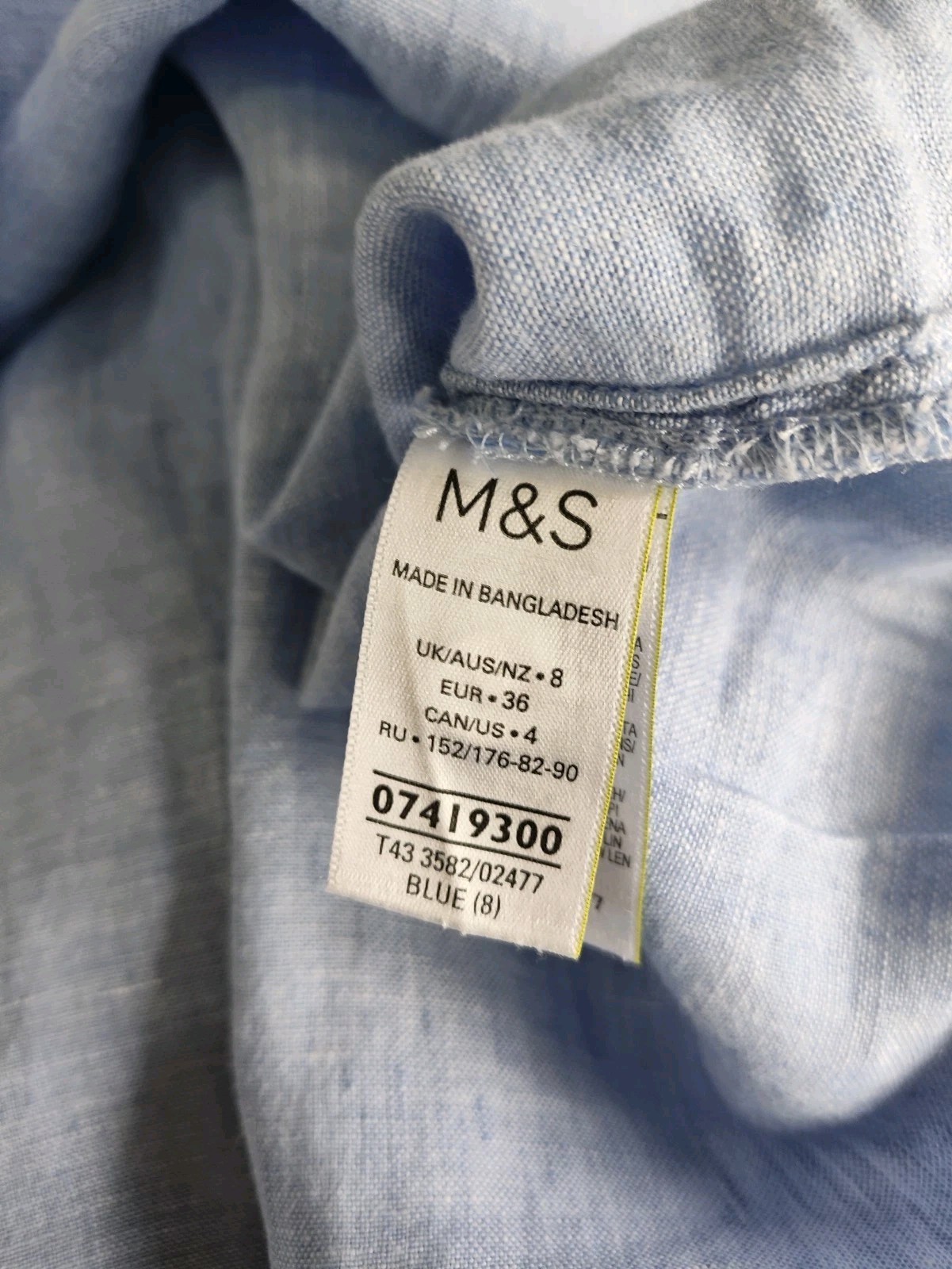 Per Una m&s Blouse top Size 8 Ladies Blue Casual Short Sleeve Linen summer Vneck