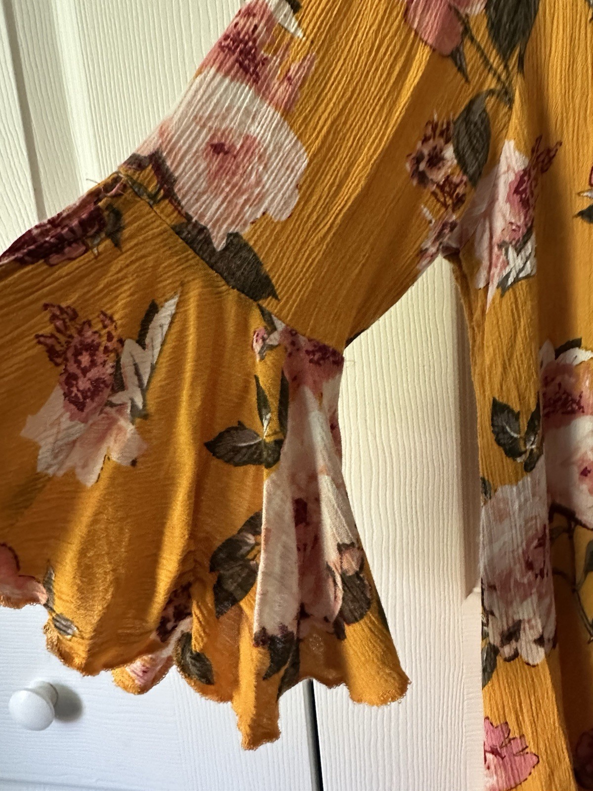 NWOT UMGEE Mustard Floral V Neck Babydoll Top