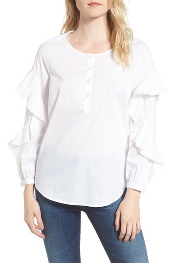NWT Splendid Womens Ruffled Long Sleeves Henley Top White Size XS S M L XL $130