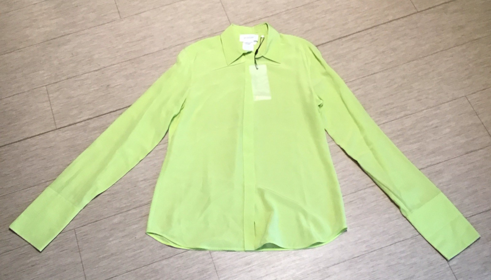 Max Mara SPORTMAX Algebra Lime Silk Shirt Button Front Elongated Cuffs NWOT US14