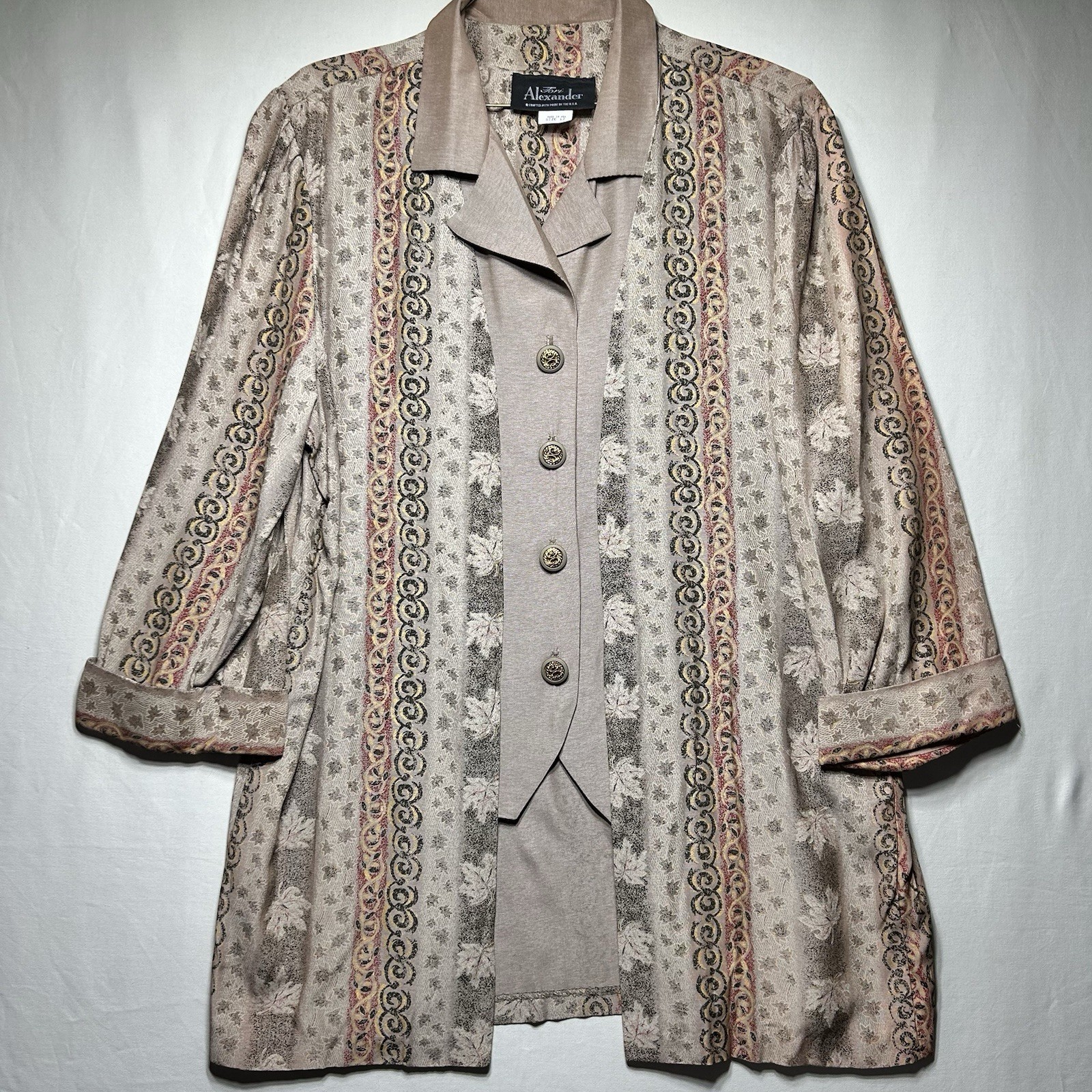 Vintage 80s Blouse Womens L Tapestry Print Button Front USA Artsy Boho Festival