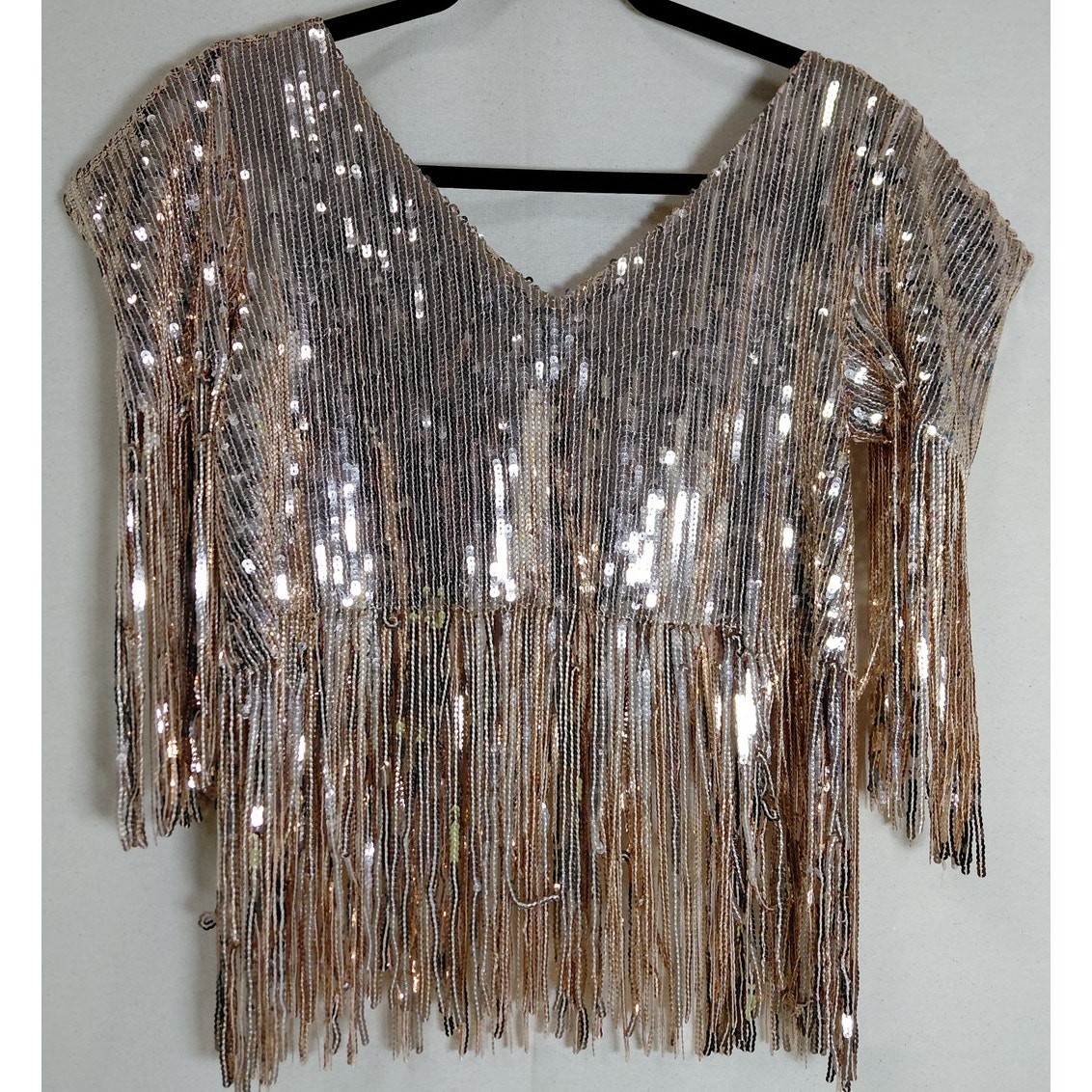 MARIANA CAMACHO -M- Mariana Camacho Sequin Fringe Top Silver Solid Short Size M