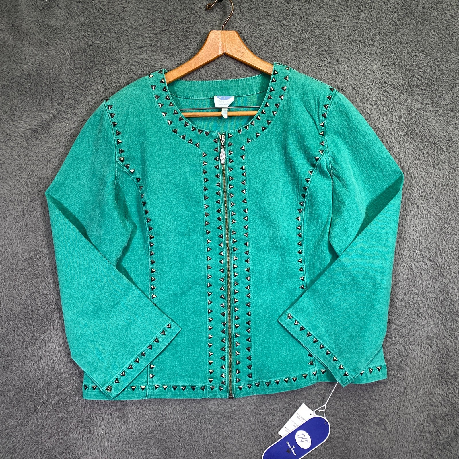 DG2 Diane Gilman 1X Green Zipper Jacket Blouse Long Sleeve Padded Southwestern