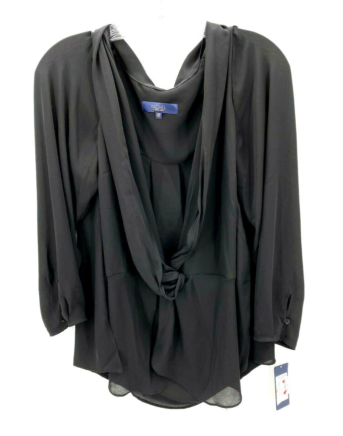 Rachel Roy Top Womens 16 Black Puff Sleeve Drapey Wrap Front Party Cocktail NWT