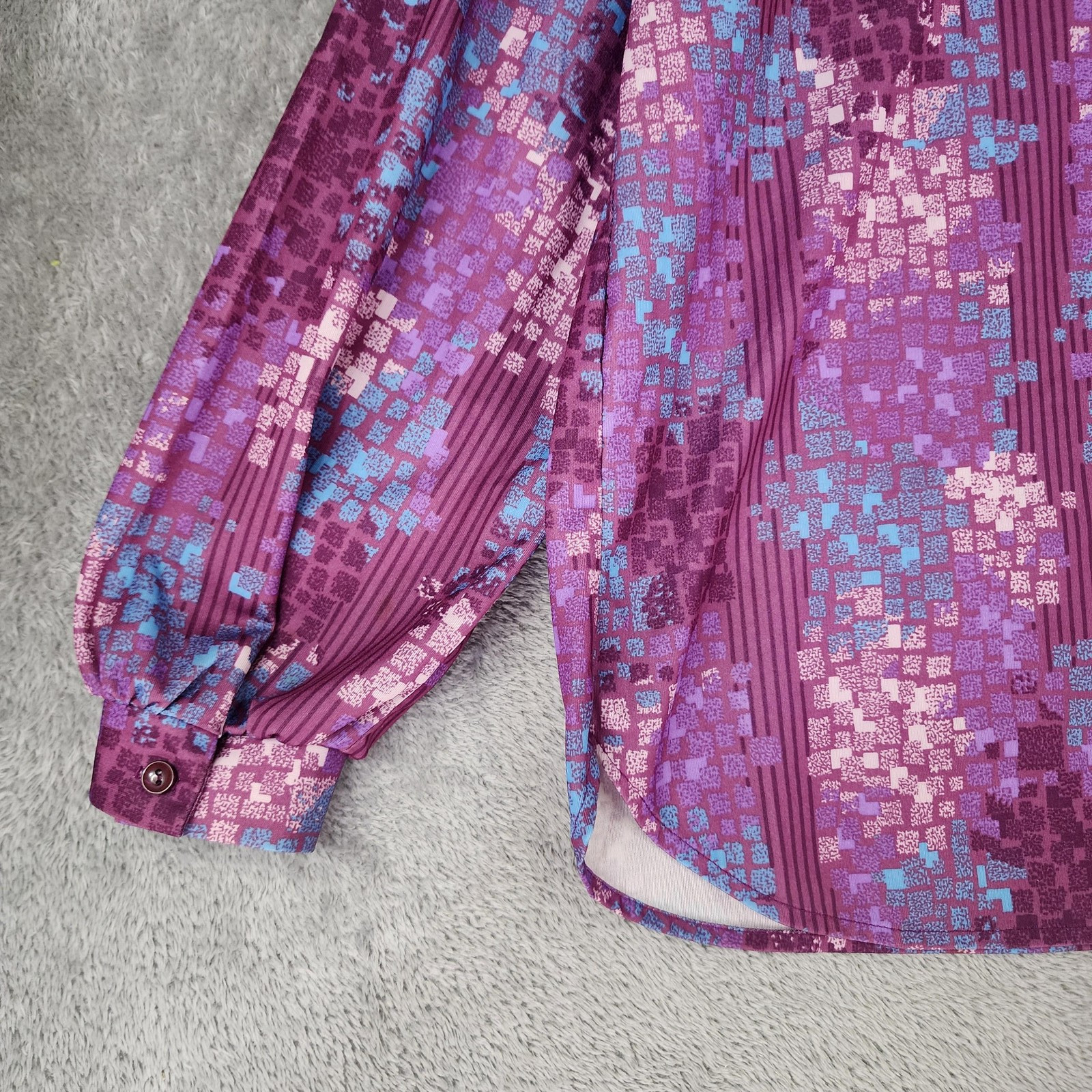 Alamode of California Shirt Womens Medium Purple Geometric Blouse 80s Vintage