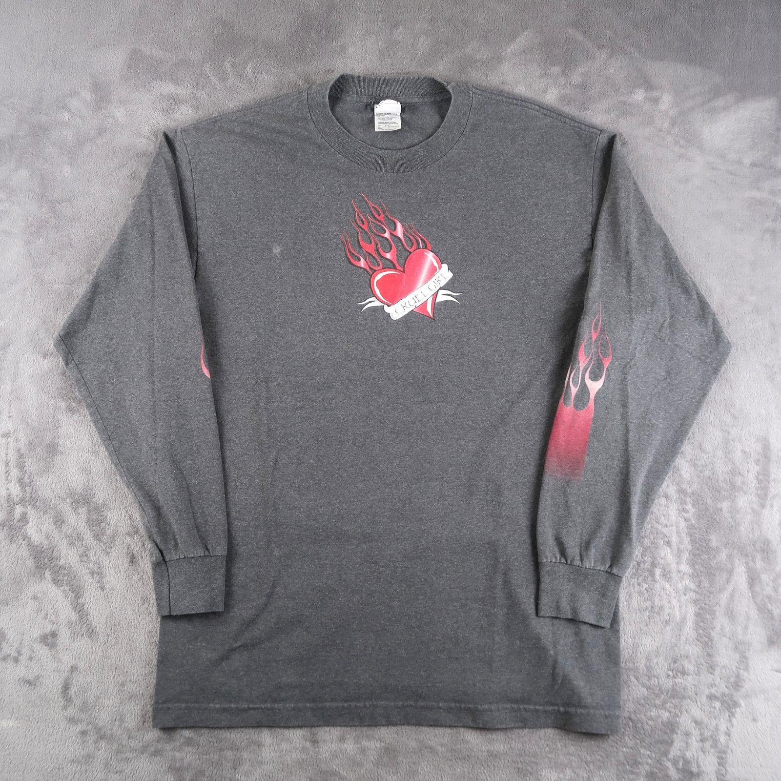 Vintage Y2K Cruel Girl Flame Long Sleeve T Shirt Size XL Gray Heart Logo