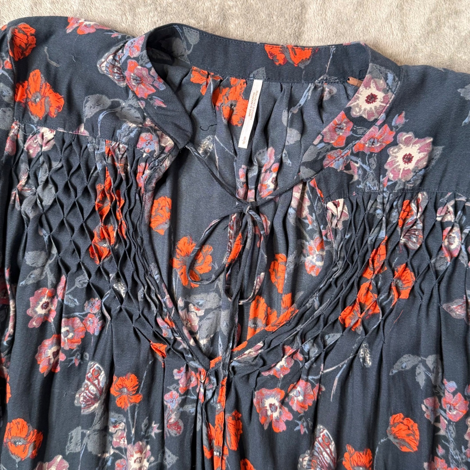 Free People So Fine Pebble Crepe Floral Flowy Tunic Top S BOHO Romantic Indie