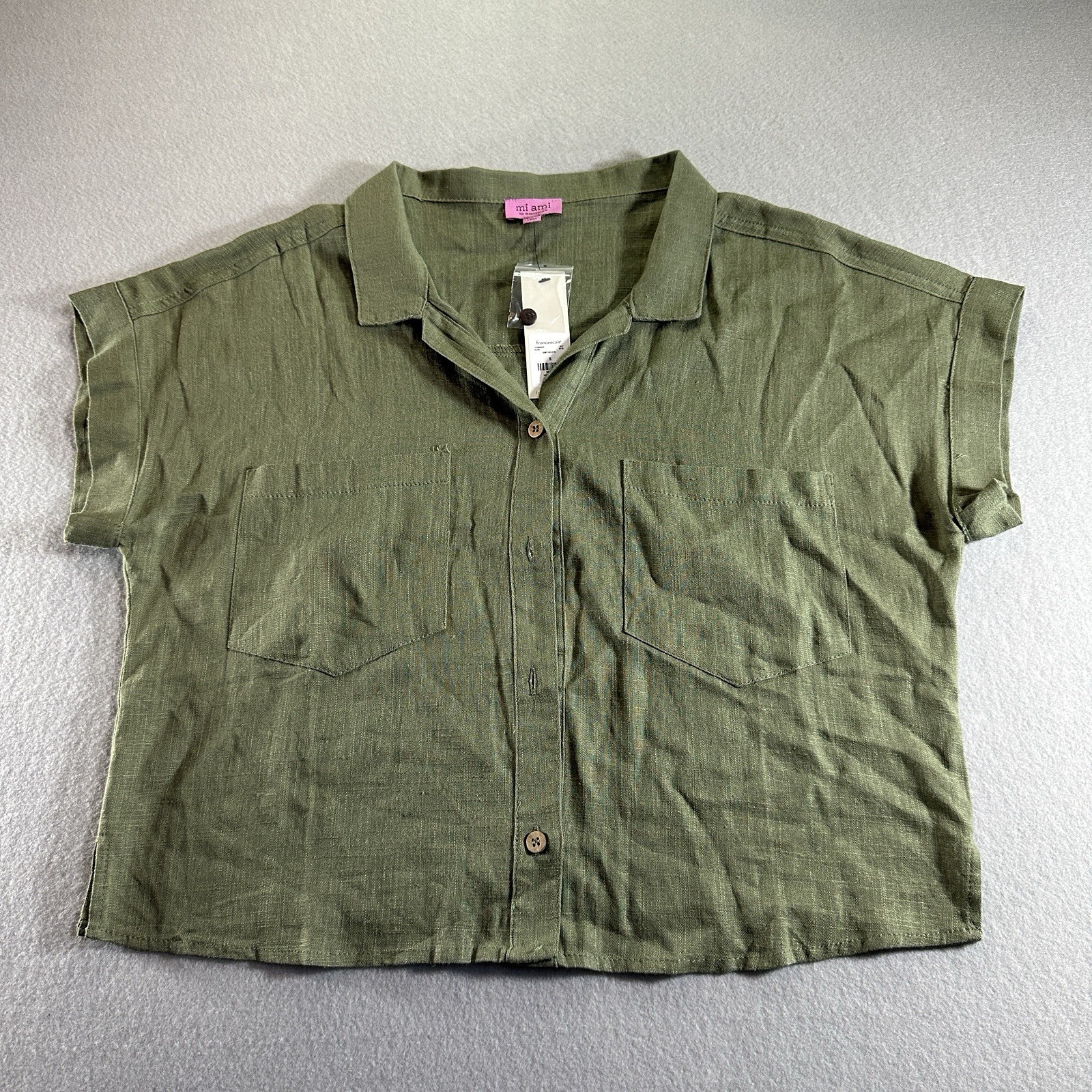 Miami for Francesca’s Women’s Small Green Button Down Viscose/Linen Blend NWT