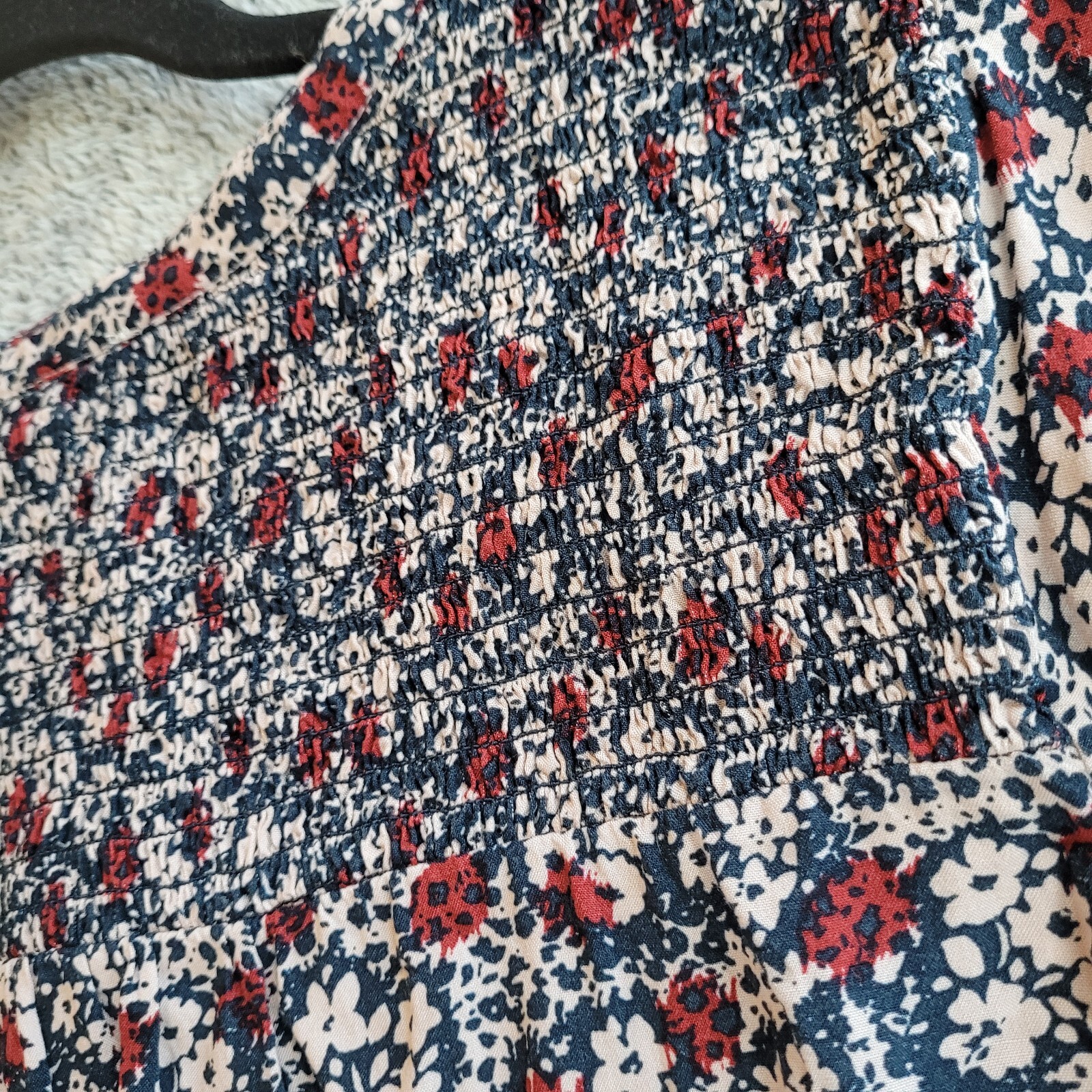 Beach Lunch Lounge Top Floral Cottage Oversized M Smocked Boho Romantic 16591