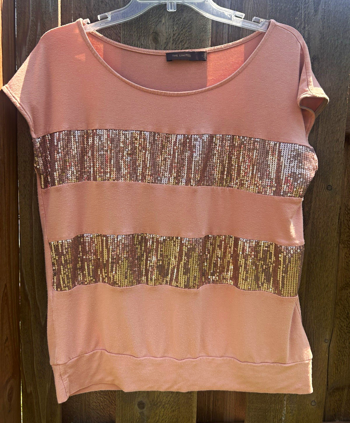 The Limited Women’s Pink Solid Knit Scoop Neck Cap Sleeve Sequin Top Size L