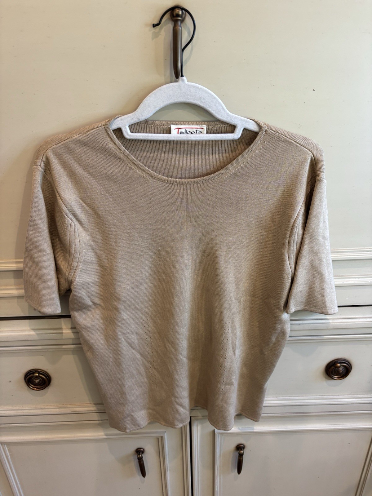 Vintage Talbots 90s Short Sleeve Beige Brown Blouse 90s Classic Size 8