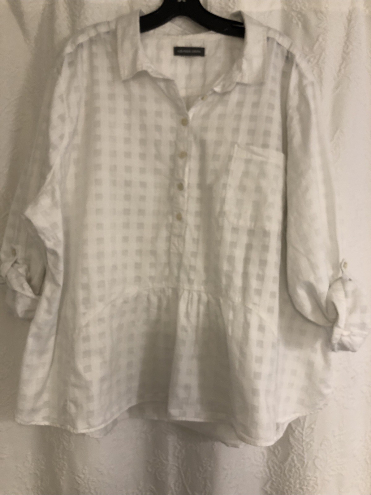 Alexander Jordan 100% Cotton White Oversized Shirt Blouse Hi Lo Hem