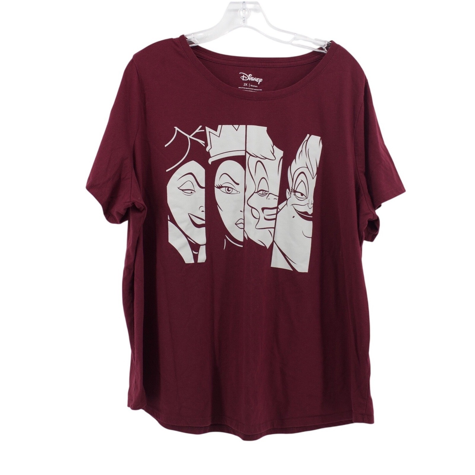 Disney T-Shirt Womens 2X Burgundy Villains Graphic Crew Neck Short Sleeve Cotton
