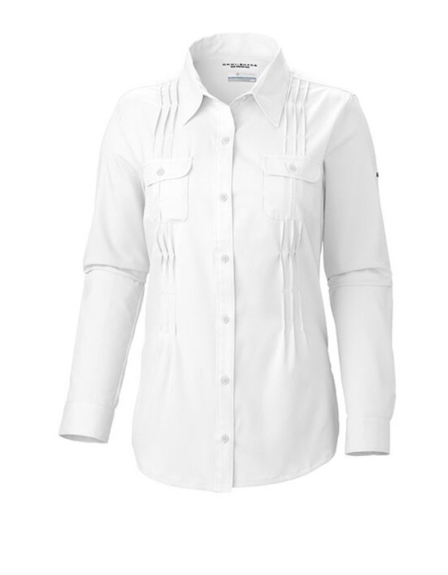 Columbia Women’s L Large Sun Goddess Long Sleeve Shirt White Omni-Shade UPF 40