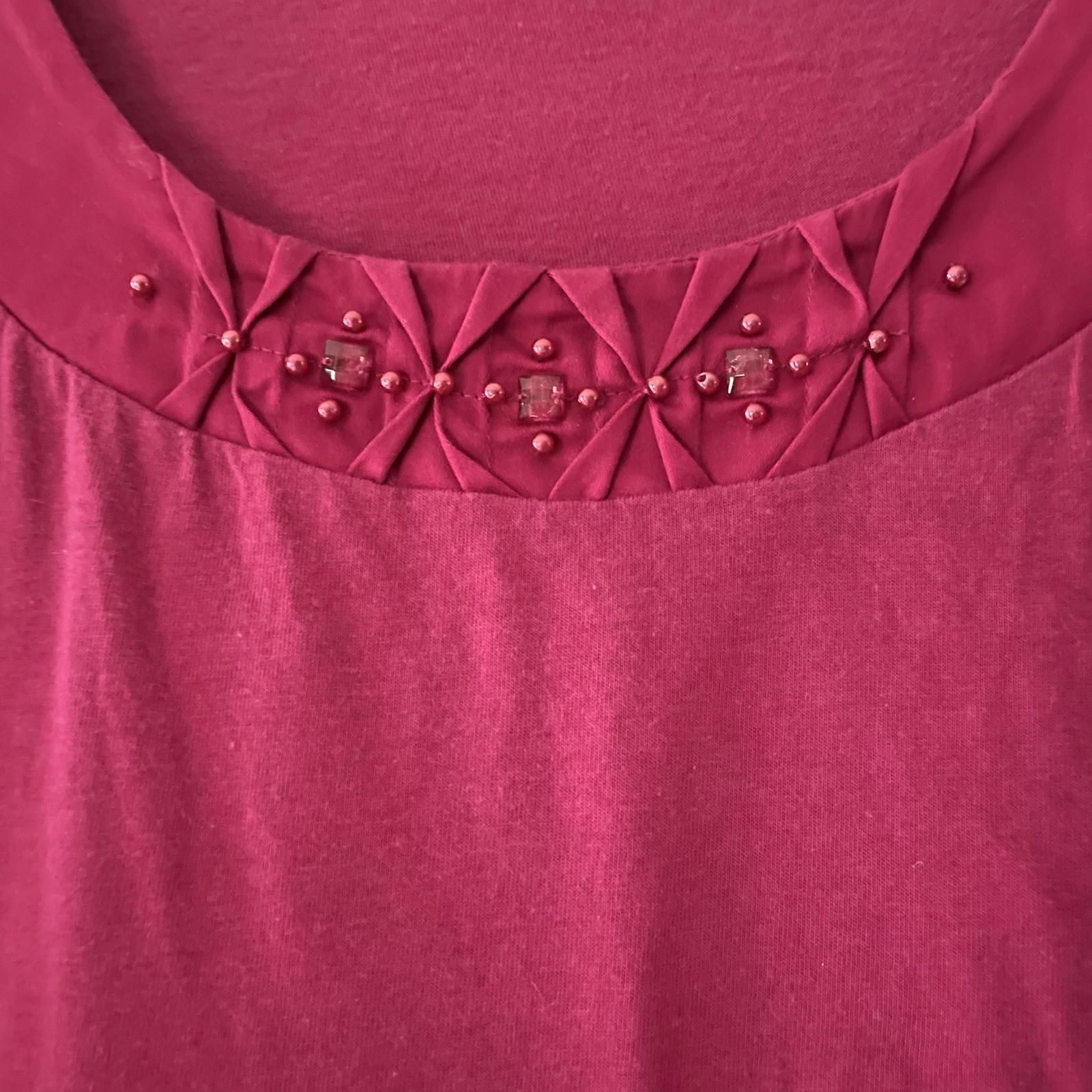 Just My Size JMS Women Plus Size 2X (18-20W) Fuchsia Beaded Neckline Shirt Top