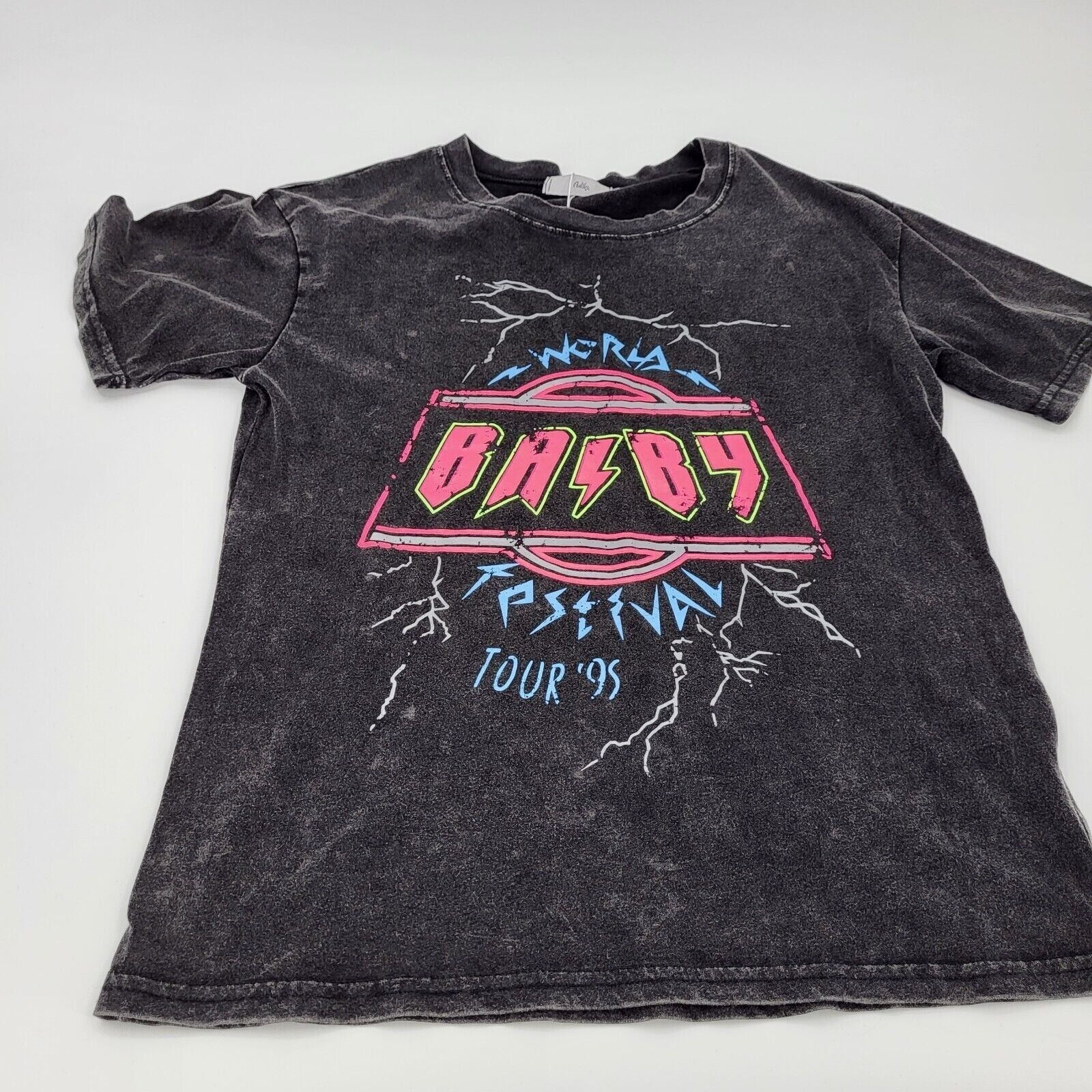 Adika Baby Band Tee Replica 1995 Tour T-Shirt Womens Size Small Acid Wash Retro