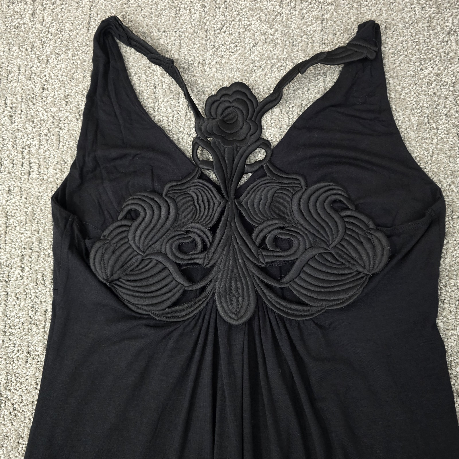 Vtg Twenty One Black Embroidered Back Babydoll Tank Top M Boho Festival Y2K
