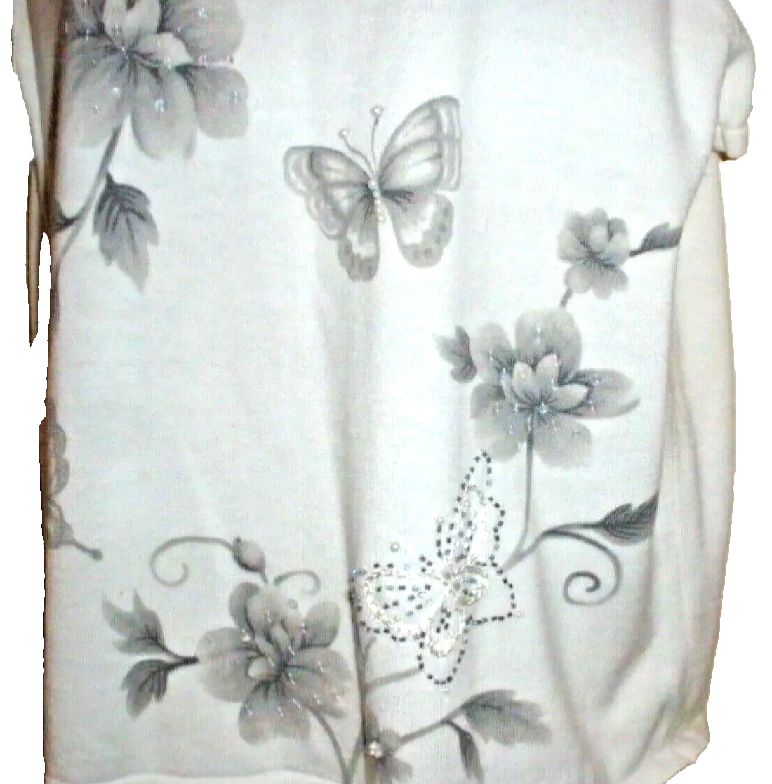NWOT ALFRED DUNNER WHITE EMBELLISHED Cotton Blend Casual Top S/S SWEATER SZ: PL