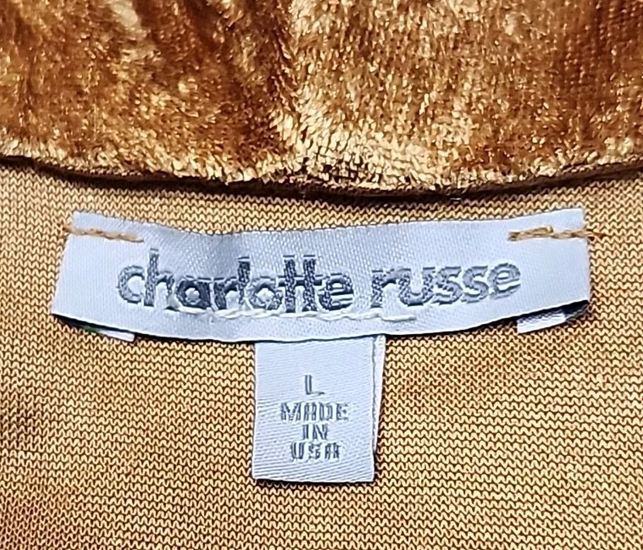 • Charlotte Russe Junior’s Sleeveless Velour Ruffle Front Tie Top Large Gold