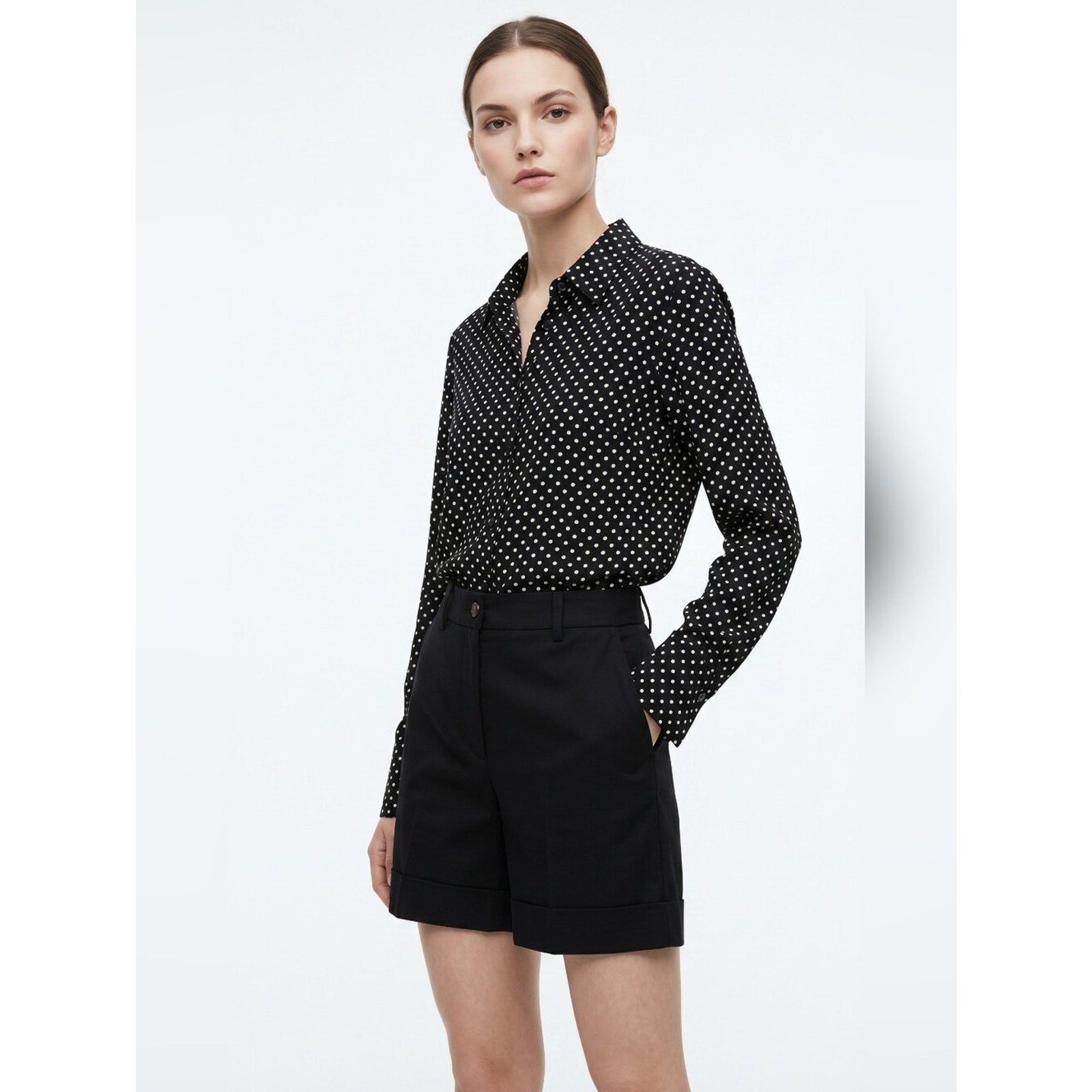 Truth Polka Dot Black Button-Front Long Sleeve Blouse – ONLY