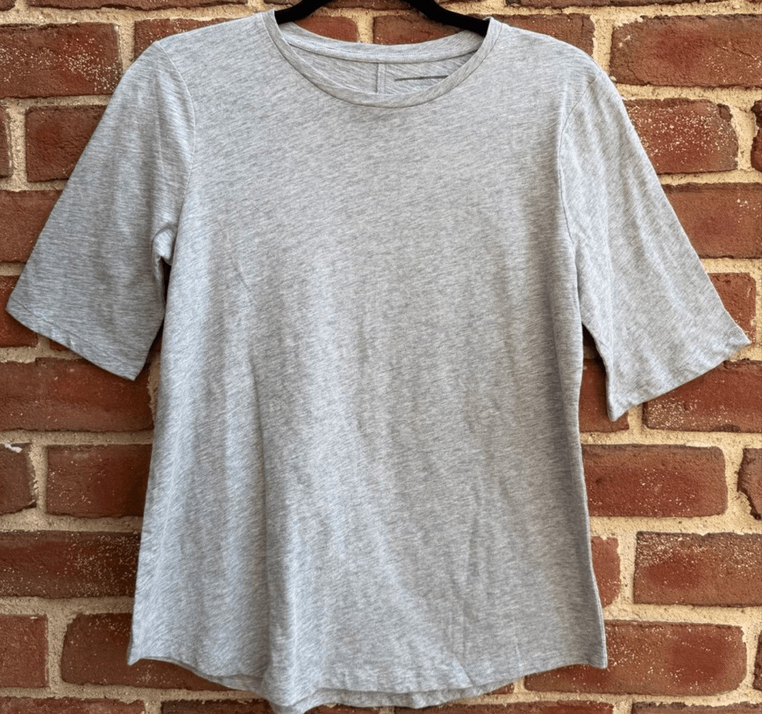 Eileen Fisher System Organic Cotton Jersey Melange Elbow-Sleeve Tee Gray XS NEW
