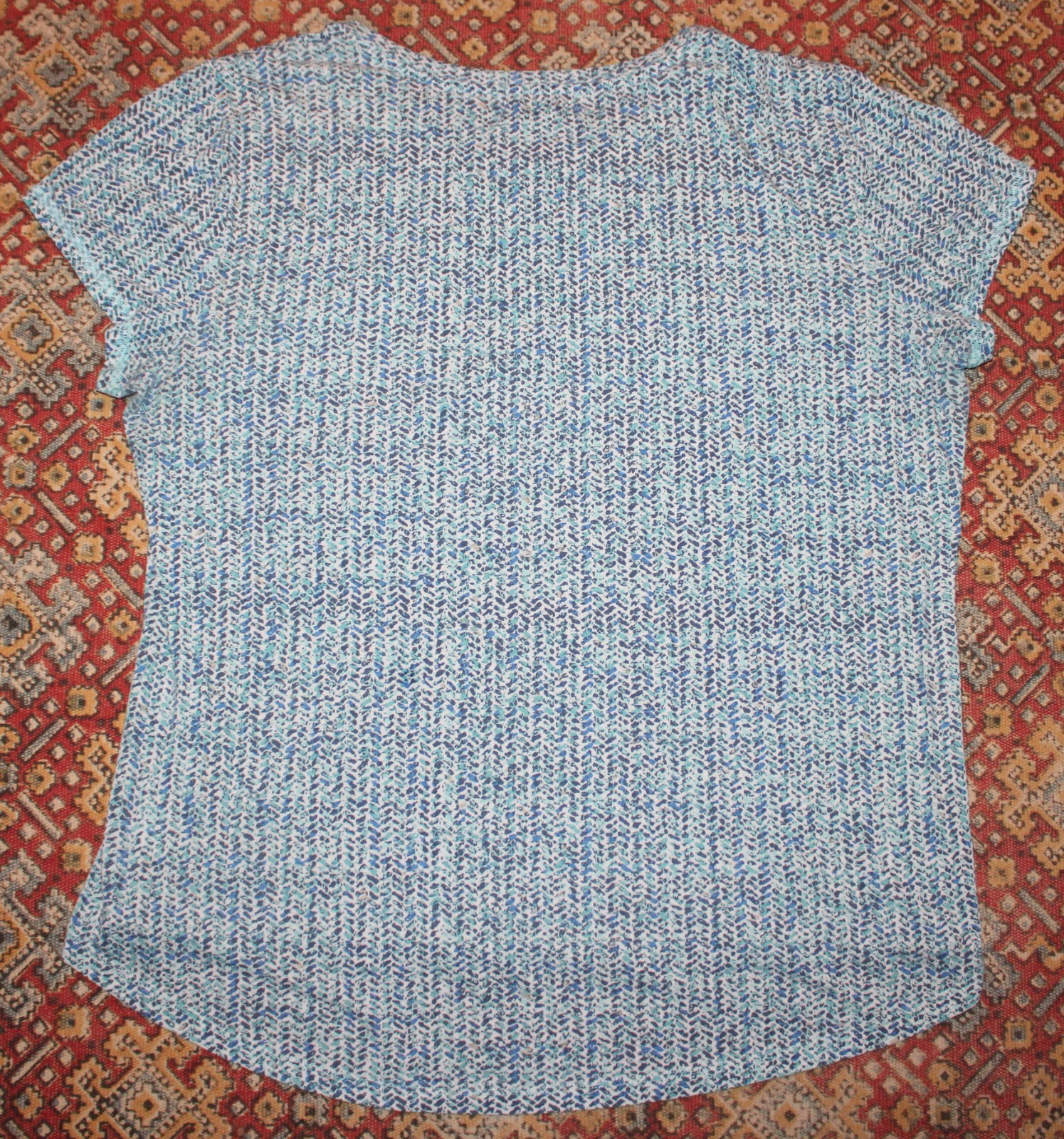 Size XL Liz Claiborne Women’s Blue White Blouse Short Sleeve Pocket Lightweight