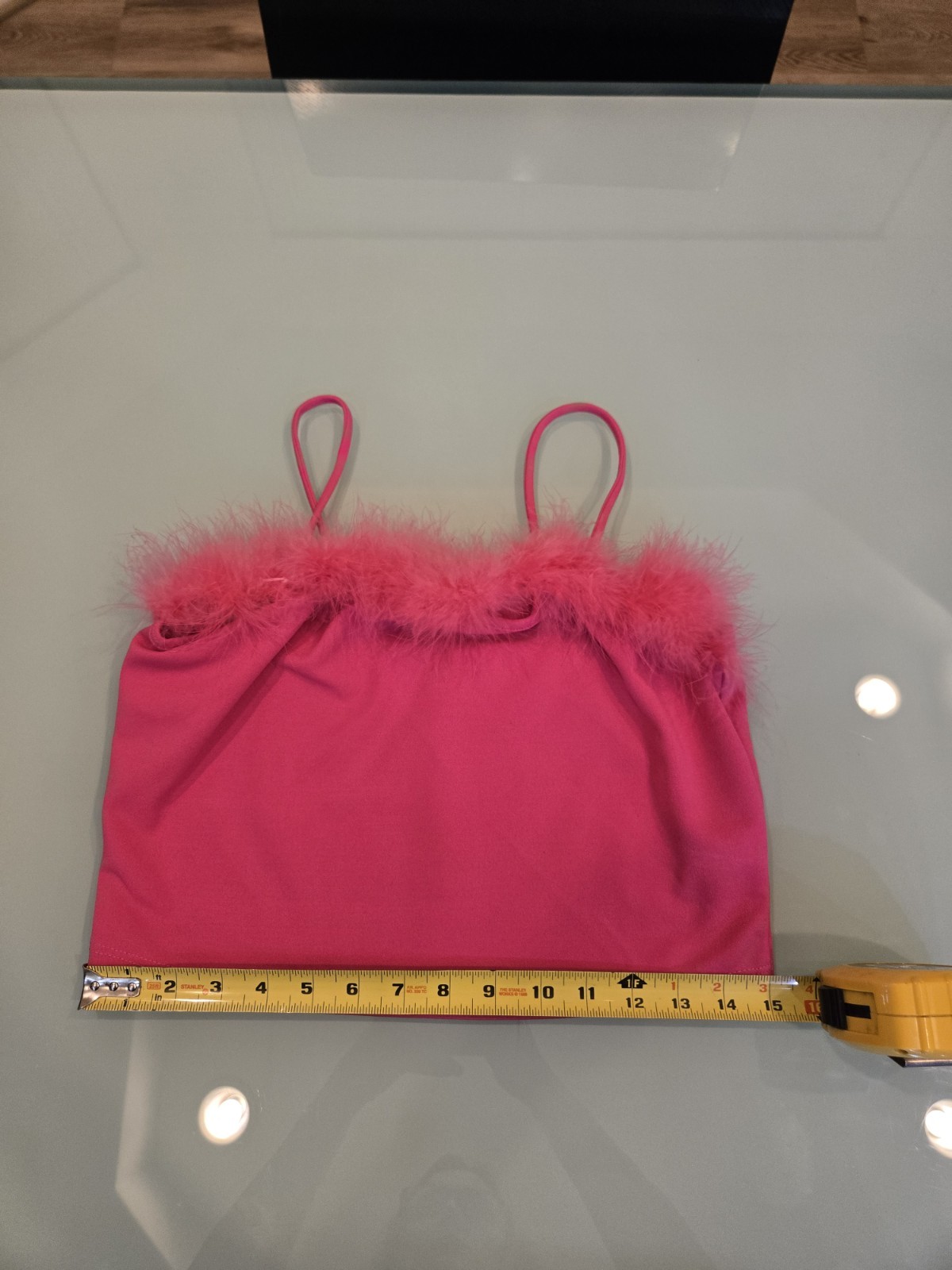Love J Hot Pink Spaghetti Strap Faux Fur Trim Tank Top Juniors Size XL RN#109195