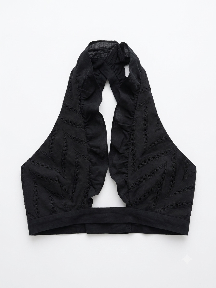 MOEVAxTRENDYOLMILLA Women’s Black Halter Crop Top Bralette Eyelet Tie Back US 6