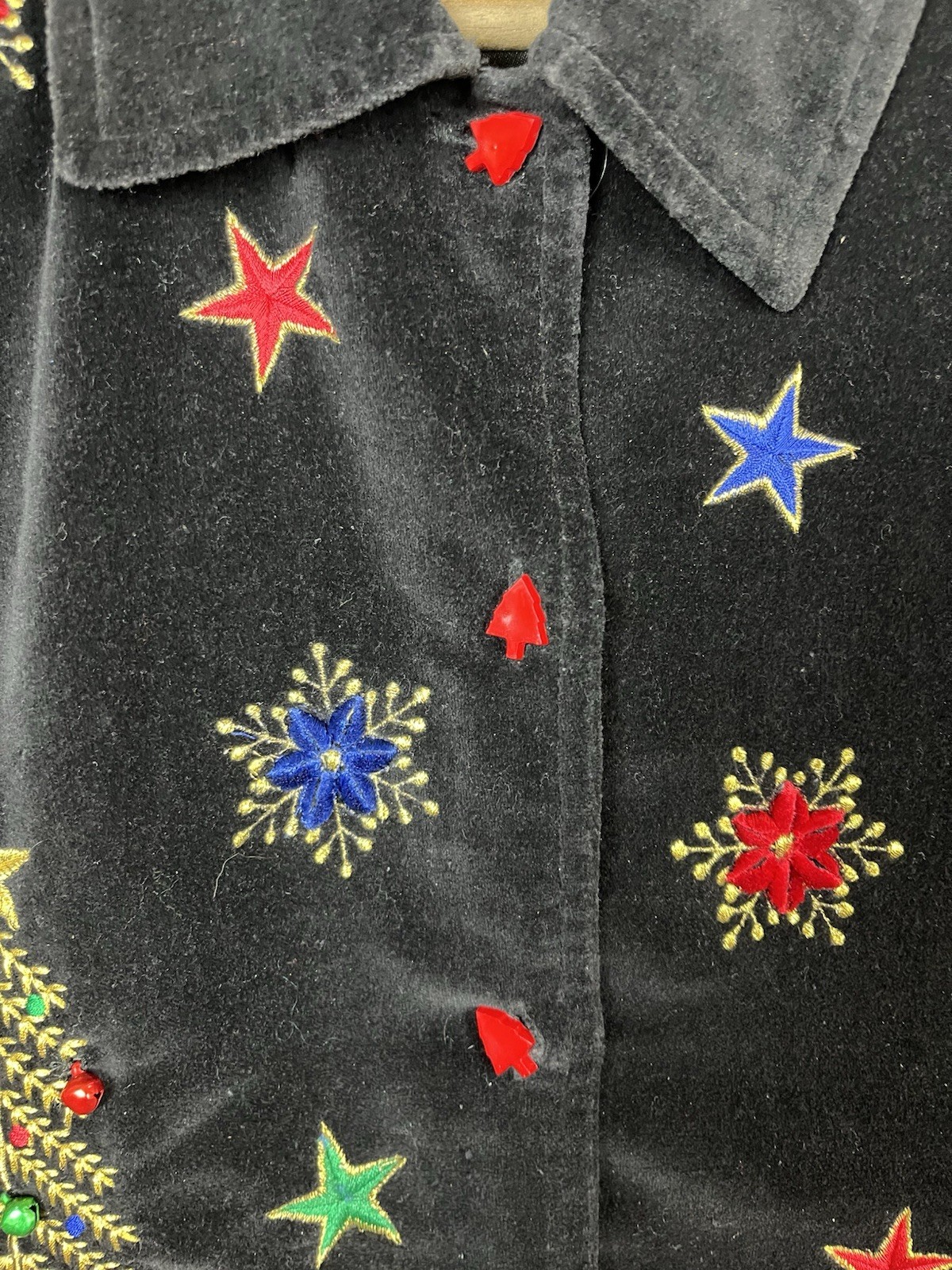 Vintage 90s Dressbarn Holiday Vest Black Velvet Christmas Tree Novelty Sz Large