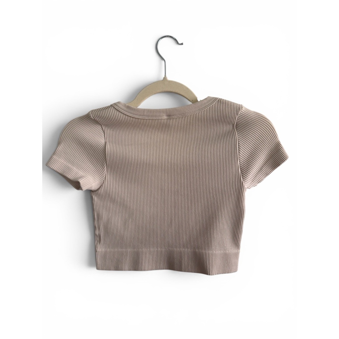 Ribbed V-Neck Crop Top – Beige