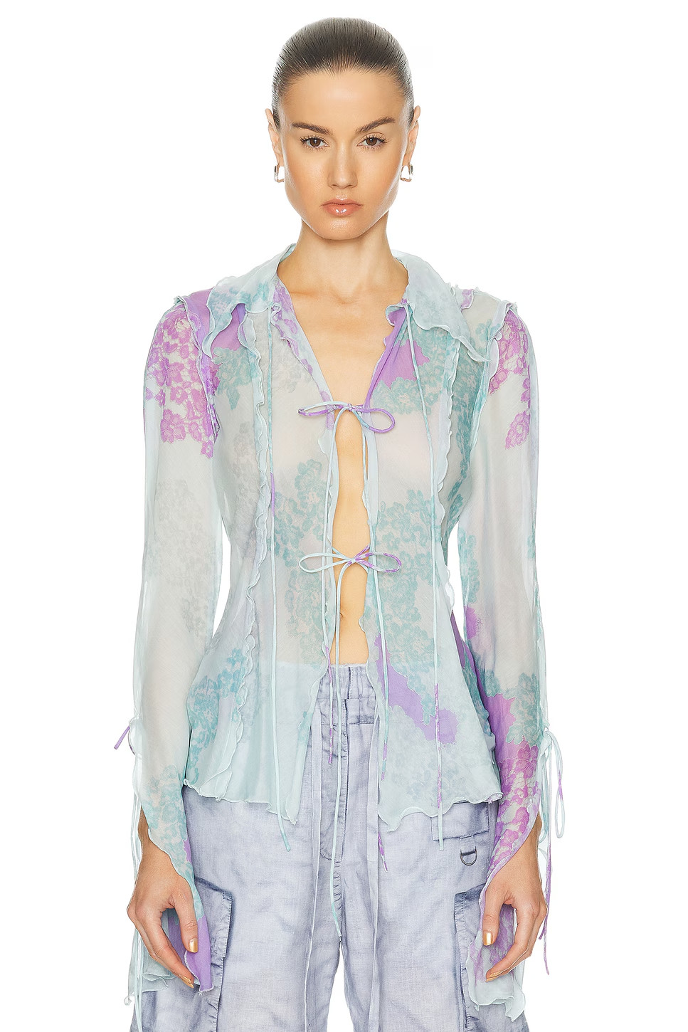 Acne Studios Satty Long Sleeve Blouse in Blue & Lilac 40 NWT $680