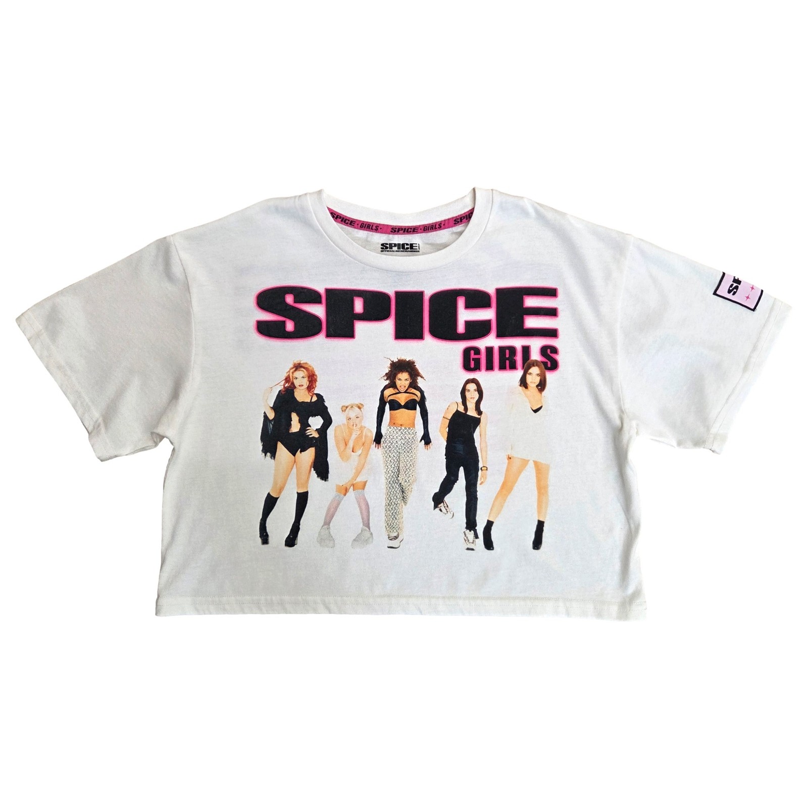 Womens White Cropped Spice Girls Image Front & Back Tee Shirt T-Shirt